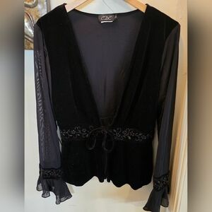 CDC Black Velvet Blazer with Sheer Sleeves  Large